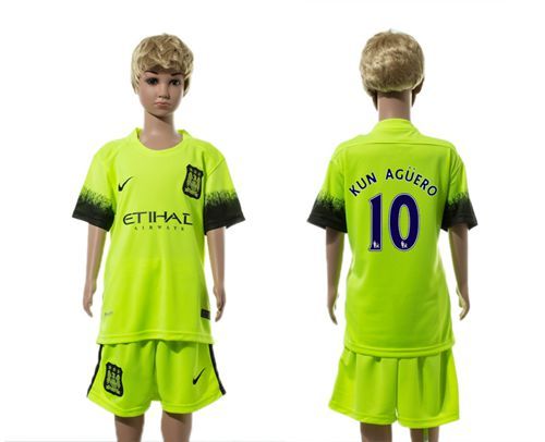 Manchester City #10 Kun Aguero SEC Away Kid Soccer Club Jersey