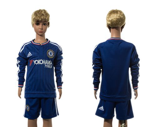 Chelsea Blank Blue Home Long Sleeves Kid Soccer Club Jersey