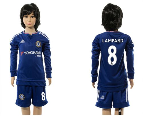 Chelsea #8 Lampard Blue Home Long Sleeves Kid Soccer Club Jersey