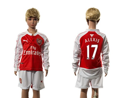 Arsenal #17 Alexis Home Long Sleeves Kid Soccer Club Jersey