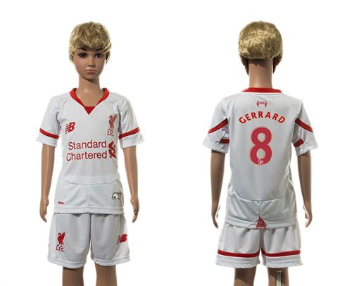 Liverpool #8 Gerrard White Away Kid Soccer Club Jersey