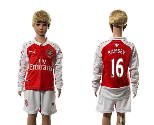 Arsenal #16 Ramsey Home Long Sleeves Kid Soccer Club Jersey