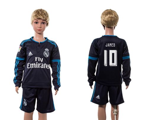 Real Madrid #10 James Navy Blue Long Sleeves Kid Soccer Club Jersey