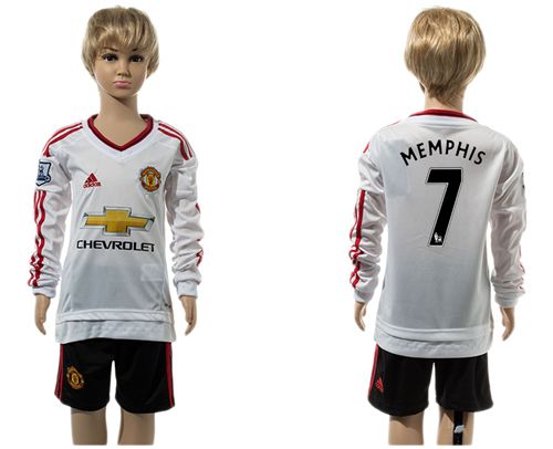 Manchester United #7 Memphis Away Long Sleeves Kid Soccer Club Jersey