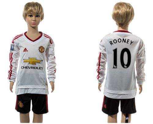 Manchester United #10 Rooney Away Long Sleeves Kid Soccer Club Jersey