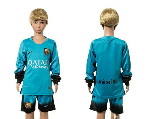 Barcelona Blank Blue Long Sleeves Kid Soccer Club Jersey