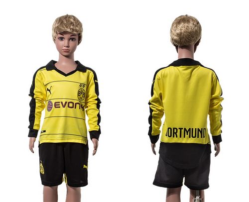 Dortmund Blank Home Long Sleeves Kid Soccer Club Jersey