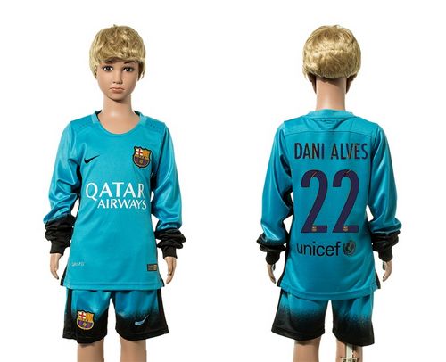 Barcelona #22 Dani Alves SEC Away Long Sleeves Kid Soccer Club Jersey