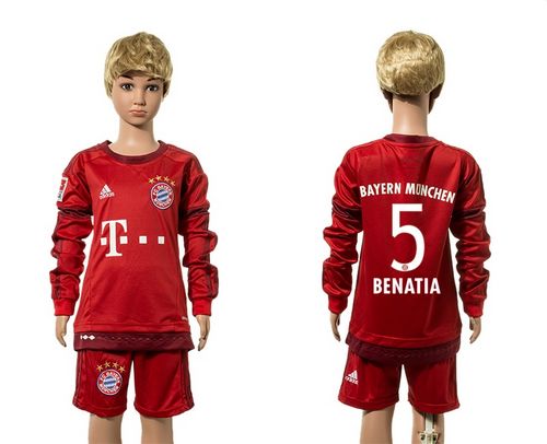 Bayern Munchen #5 Benatia Home Long Sleeves Kid Soccer Club Jersey