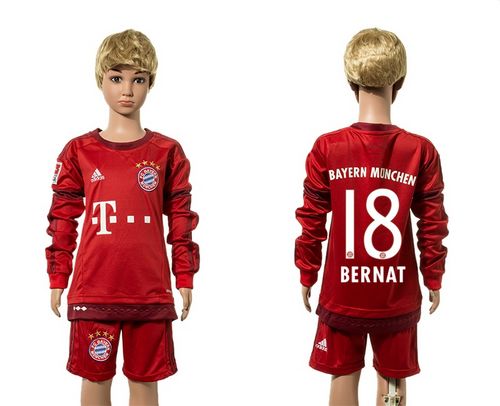 Bayern Munchen #18 Bernat Home Long Sleeves Kid Soccer Club Jersey