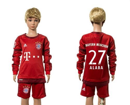 Bayern Munchen #27 Alaba Home Long Sleeves Kid Soccer Club Jersey