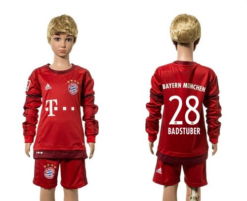 Bayern Munchen #28 Badstuber Home Long Sleeves Kid Soccer Club Jersey
