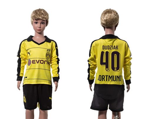 Dortmund #40 Dudziak Home Long Sleeves Kid Soccer Club Jersey