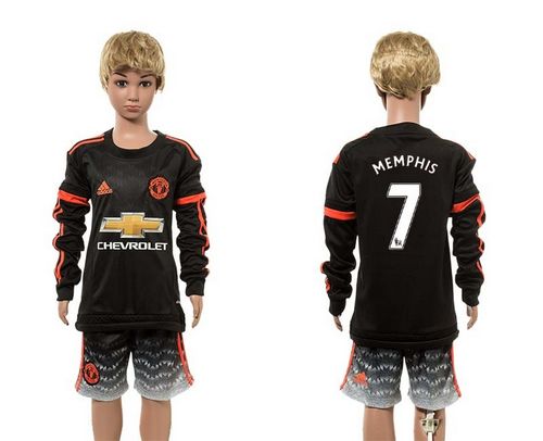 Manchester United #7 Memphis SEC Away Long Sleeves Kid Soccer Club Jersey