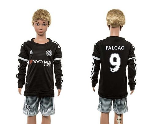 Chelsea #9 Falcao SEC Away Long Sleeves Kid Soccer Club Jersey