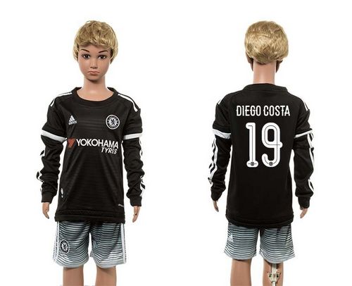 Chelsea #19 Diego Costa SEC Away Long Sleeves Euro Premium Kid Soccer Club Jersey