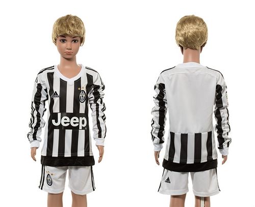 Juventus Blank Home Long Sleeves Kid Soccer Club Jersey
