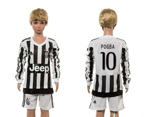 Juventus #10 Pogba Home Long Sleeves Kid Soccer Club Jersey