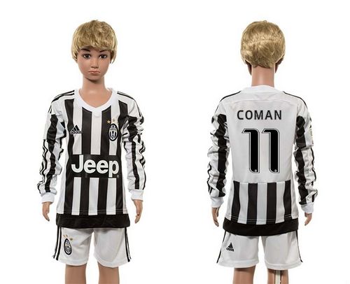Juventus #11 Coman Home Long Sleeves Kid Soccer Club Jersey