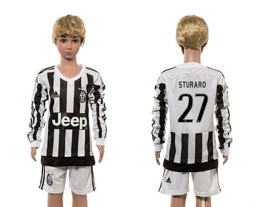 Juventus #27 Sturaro Home Long Sleeves Kid Soccer Club Jersey