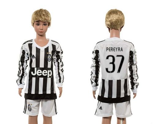 Juventus #37 Pereyra Home Long Sleeves Kid Soccer Club Jersey