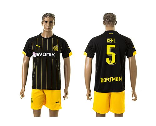 Dortmund #5 Kehl Black(Yellow Shorts)Away Soccer Club Jersey