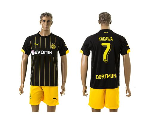 Dortmund #7 Kagawa Black(Yellow Shorts)Away Soccer Club Jersey