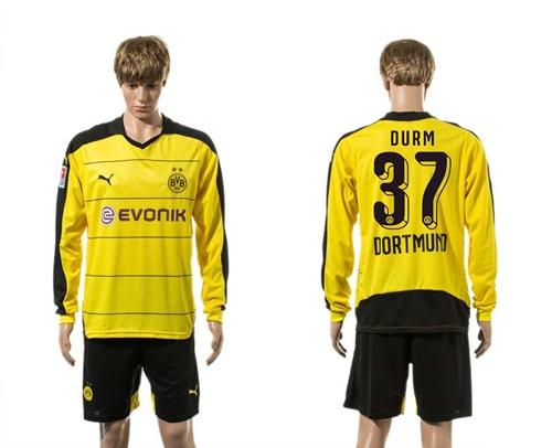 Dortmund #37 Durm Home Long Sleeves Soccer Club Jersey