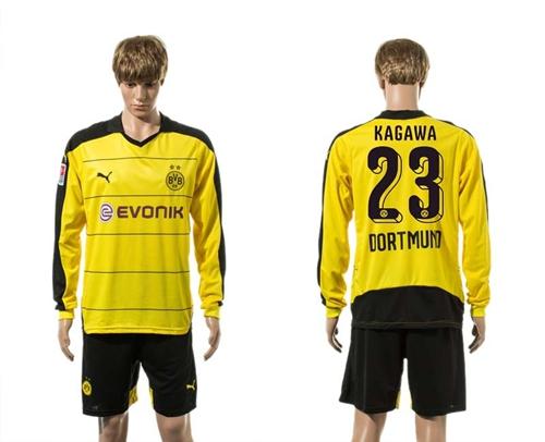 Dortmund #23 Kagawa Home Long Sleeves Soccer Club Jersey