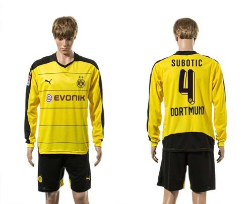 Dortmund #4 Subotic Home Long Sleeves Soccer Club Jersey