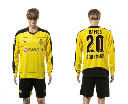 Dortmund #20 Ramos Home Long Sleeves Soccer Club Jersey