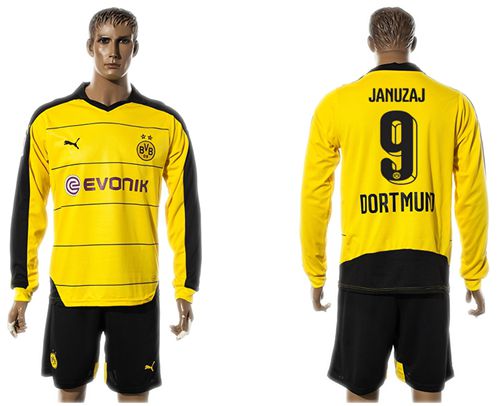 Dortmund #9 Januzaj Home Long Sleeves Soccer Club Jersey