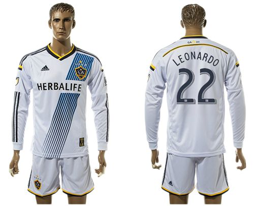 Los Angeles Galaxy #22 Leonardo Home Long Sleeves Soccer Club Jersey
