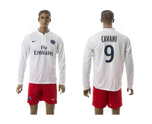 Paris Saint Germain #9 Cavani White/Red Shorts Away Long Sleeves Soccer Club Jersey