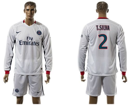 Paris Saint Germain #2 T.Silva Away Long Sleeves Soccer Club Jersey