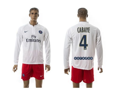 Paris Saint Germain #4 Cabaye White Away Long Sleeves Soccer Club Jersey