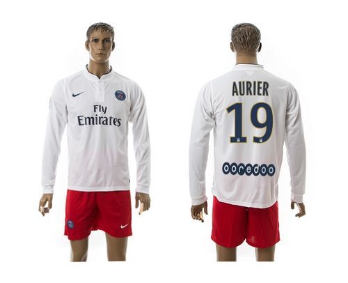 Paris Saint Germain #19 Aurier White Away Long Sleeves Soccer Club Jersey