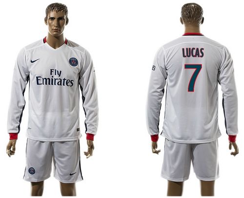 Paris Saint Germain #7 Lucas Away Long Sleeves Soccer Club Jersey