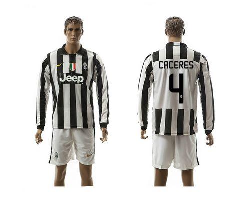 Juventus #4 Caceres Home Long Sleeves Soccer Club Jersey