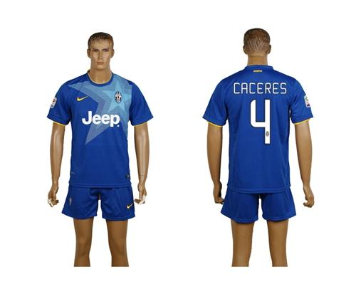 Juventus #4 Caceres Blue Away Soccer Club Jersey
