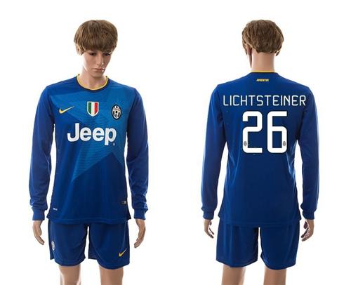 Juventus #26 Lichtsteiner Blue Away Long Sleeves Soccer Club Jersey