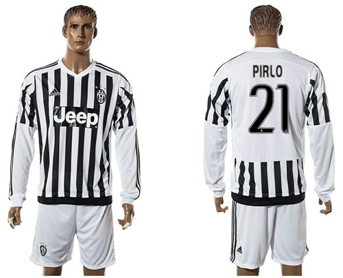 Juventus #21 Pirlo Home Long Sleeves Soccer Club Jersey