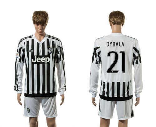 Juventus #21 Dybala Home Long Sleeves Soccer Club Jersey