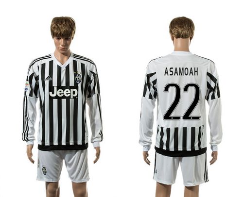 Juventus #22 Asamoah Home Long Sleeves Soccer Club Jersey