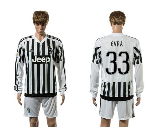 Juventus #33 Evra Home Long Sleeves Soccer Club Jersey