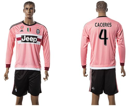 Juventus #4 Caceres Pink Long Sleeves Soccer Club Jersey