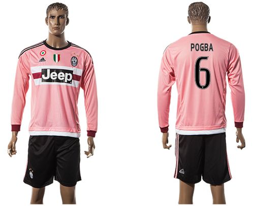 Juventus #6 Pogba Pink Long Sleeves Soccer Club Jersey