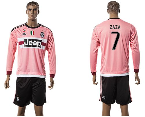 Juventus #7 Zaza Pink Long Sleeves Soccer Club Jersey