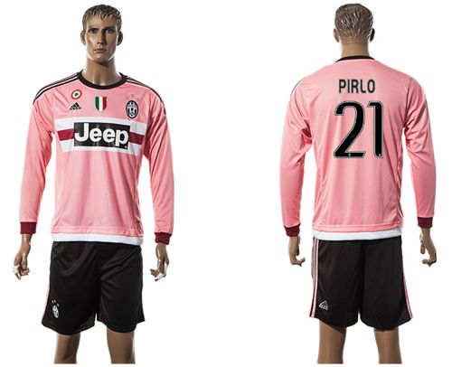Juventus #21 Pirlo Pink Long Sleeves Soccer Club Jersey