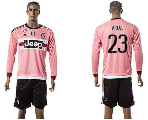 Juventus #23 Vidal Pink Long Sleeves Soccer Club Jersey